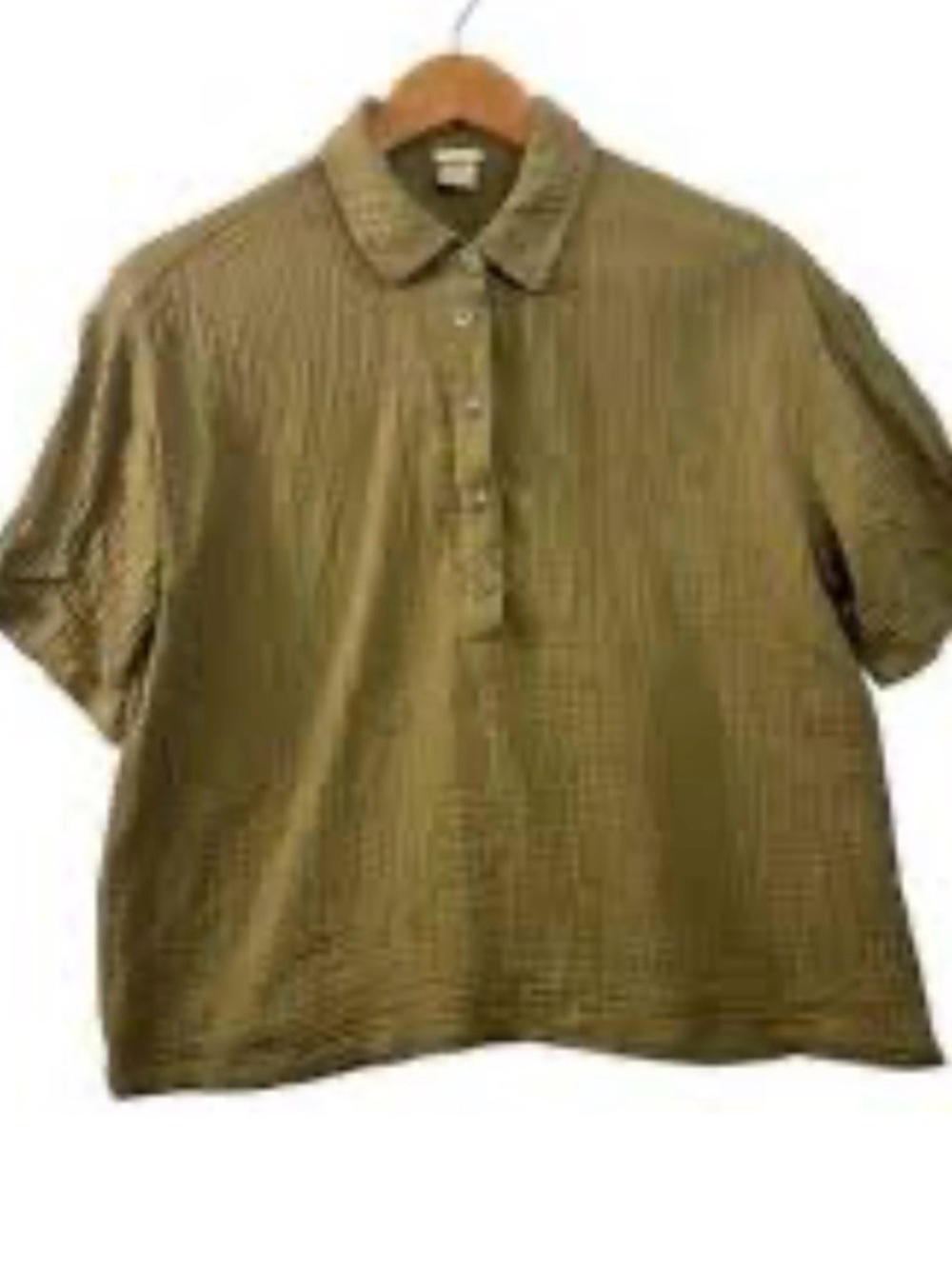 NWT Magaschoni Organic Cotton Gauze Short-Sleeve Henley Top, olive, size Medium